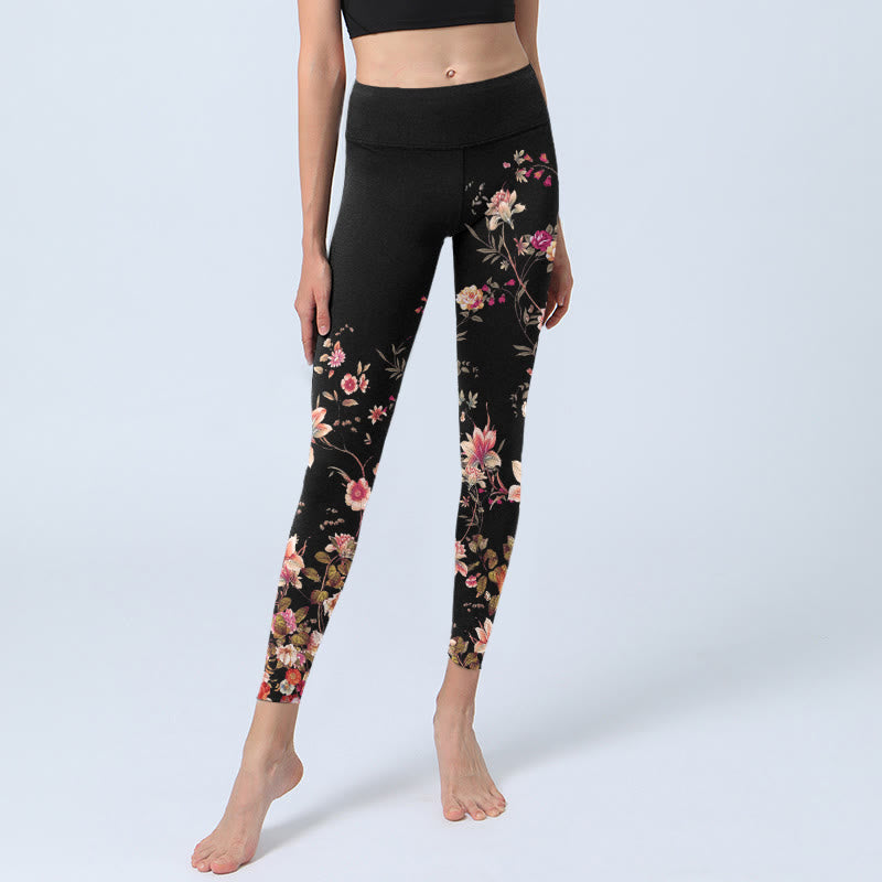 Nimara Ritual Pink Roses Beige Flowers Print Gym Fitness Leggings Women's Yoga Pants