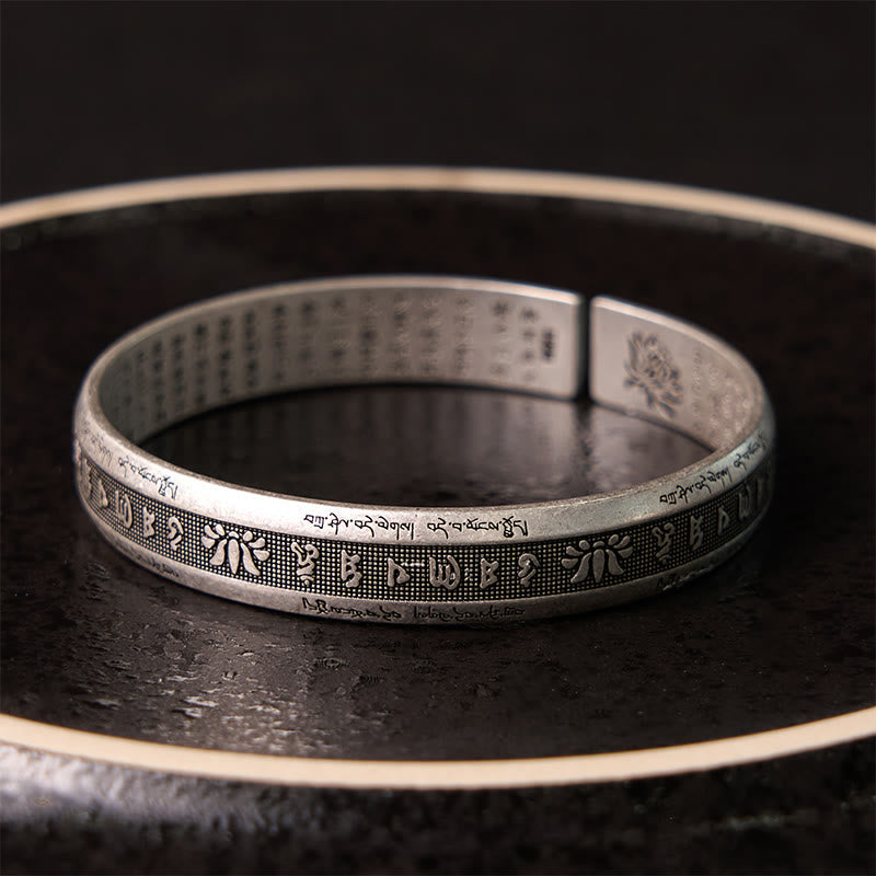 Nimara Ritual Om Mani Padme Hum Heart Sutra Mantra Lotus Peace Meditation Cuff Bracelet Bangle