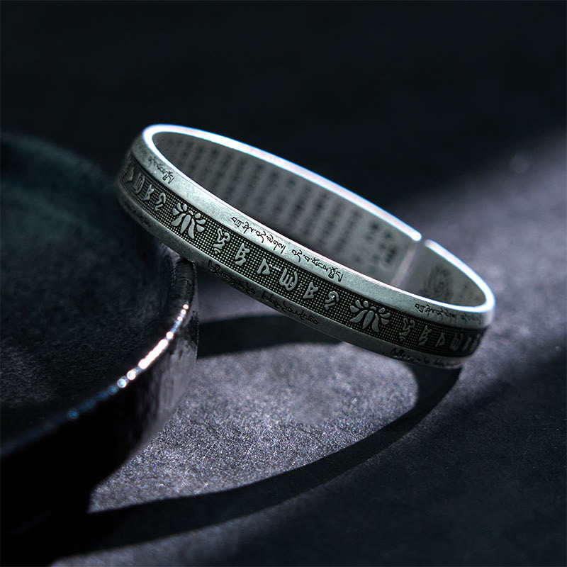 Nimara Ritual Om Mani Padme Hum Heart Sutra Mantra Lotus Peace Meditation Cuff Bracelet Bangle