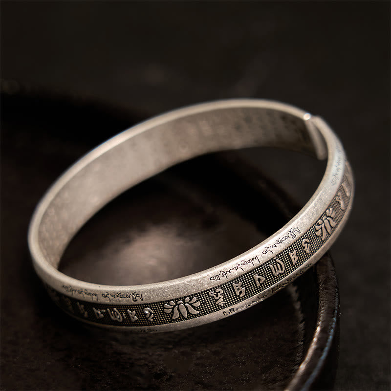 Nimara Ritual Om Mani Padme Hum Heart Sutra Mantra Lotus Peace Meditation Cuff Bracelet Bangle