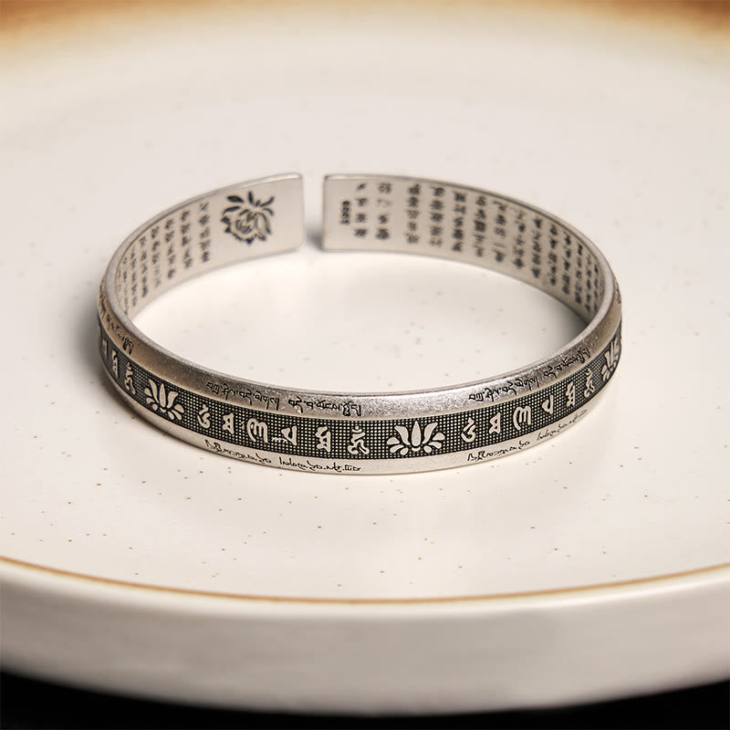 Nimara Ritual Om Mani Padme Hum Heart Sutra Mantra Lotus Peace Meditation Cuff Bracelet Bangle