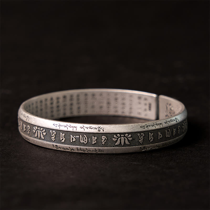 Nimara Ritual Om Mani Padme Hum Heart Sutra Mantra Lotus Peace Meditation Cuff Bracelet Bangle