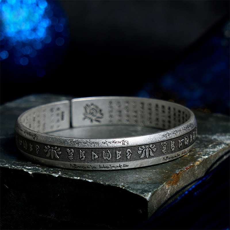 Nimara Ritual Om Mani Padme Hum Heart Sutra Mantra Lotus Peace Meditation Cuff Bracelet Bangle