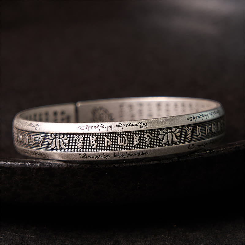 Nimara Ritual Om Mani Padme Hum Heart Sutra Mantra Lotus Peace Meditation Cuff Bracelet Bangle