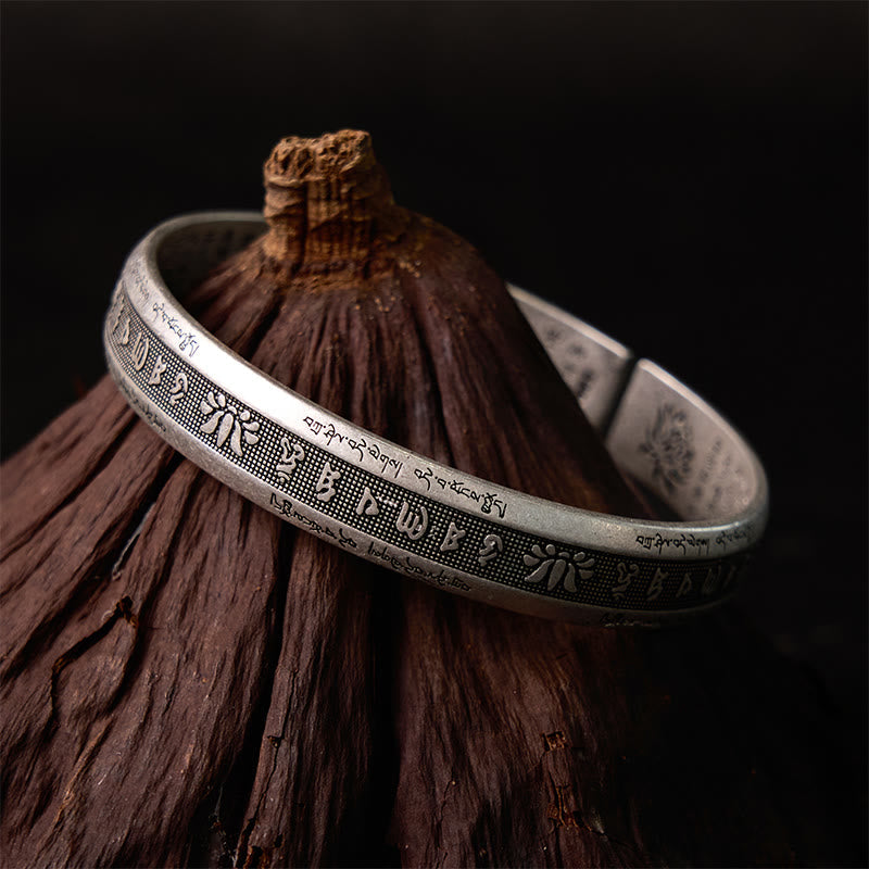 Nimara Ritual Om Mani Padme Hum Heart Sutra Mantra Lotus Peace Meditation Cuff Bracelet Bangle