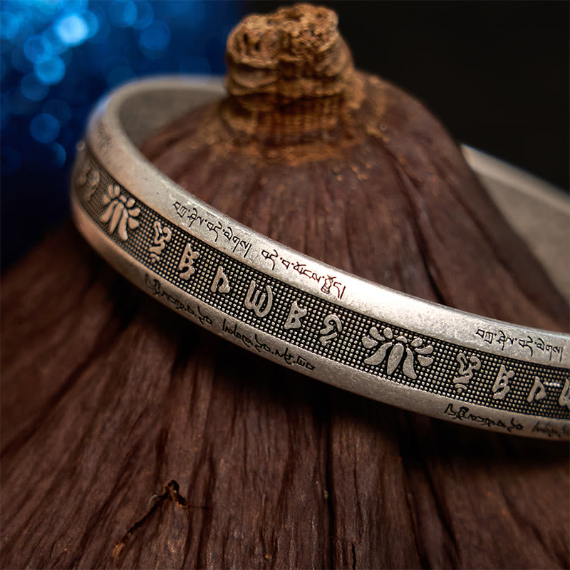 Nimara Ritual Om Mani Padme Hum Heart Sutra Mantra Lotus Peace Meditation Cuff Bracelet Bangle