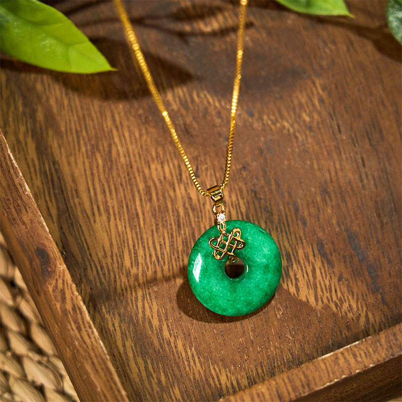 Nimara Ritual Natural Cyan Jade Peace Buckle Chinese knot Success Necklace Pendant