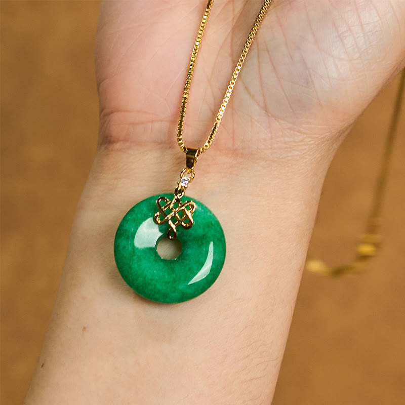 Nimara Ritual Natural Cyan Jade Peace Buckle Chinese knot Success Necklace Pendant