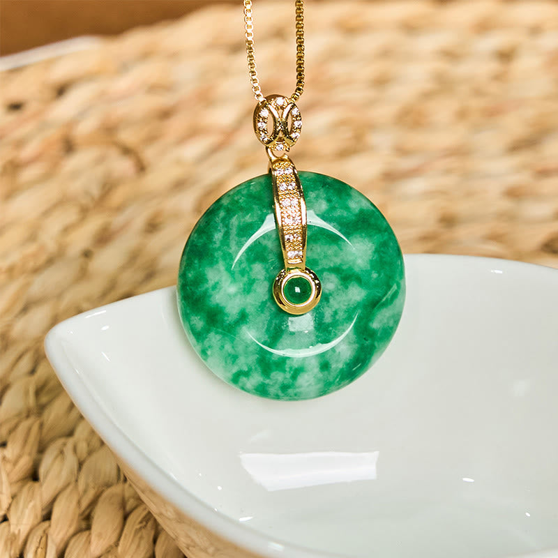 Nimara Ritual Natural Cyan Jade Peace Buckle Healing Necklace Pendant