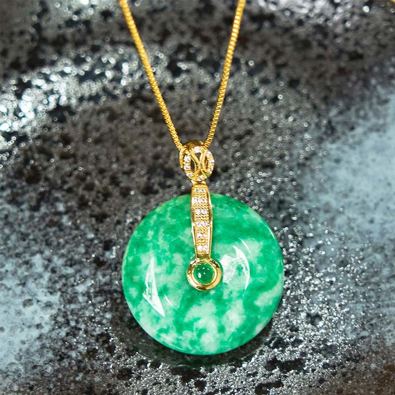 Nimara Ritual Natural Cyan Jade Peace Buckle Healing Necklace Pendant