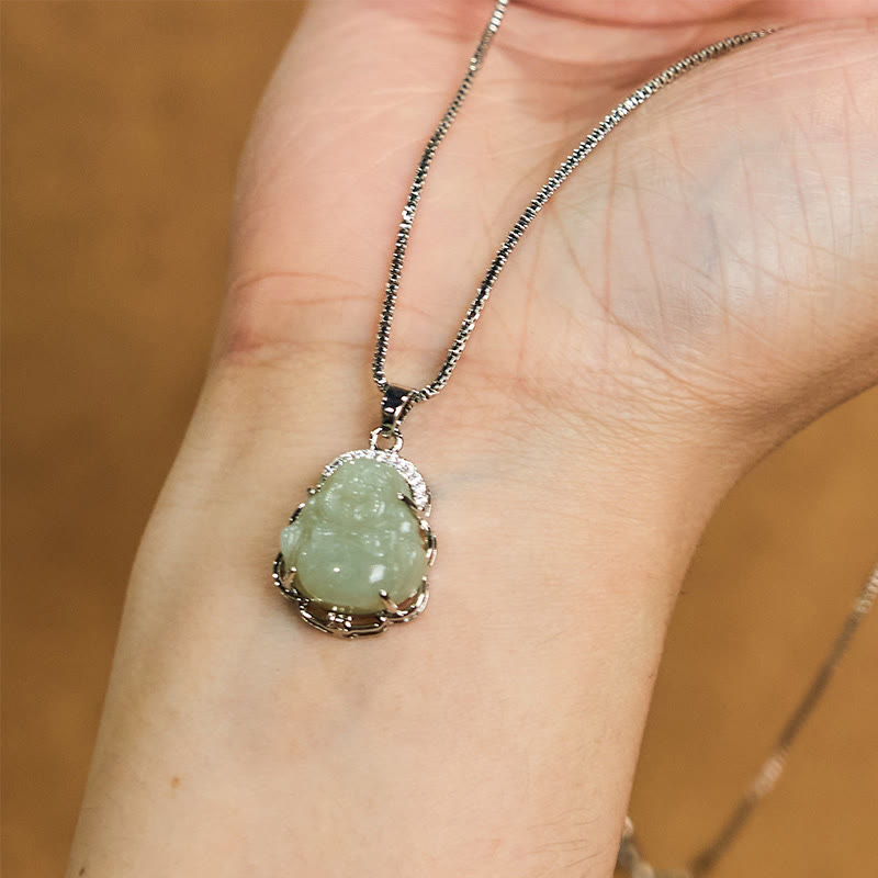 Nimara Ritual Natural Hetian Jade Laughing Buddha Abundance Necklace Pendant