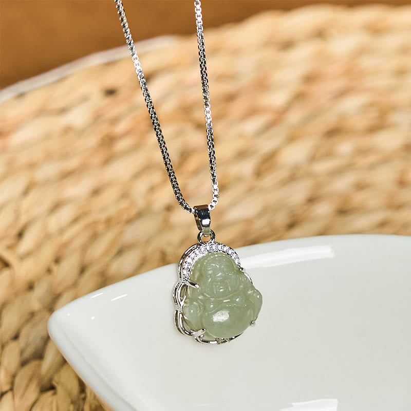 Nimara Ritual Natural Hetian Jade Laughing Buddha Abundance Necklace Pendant