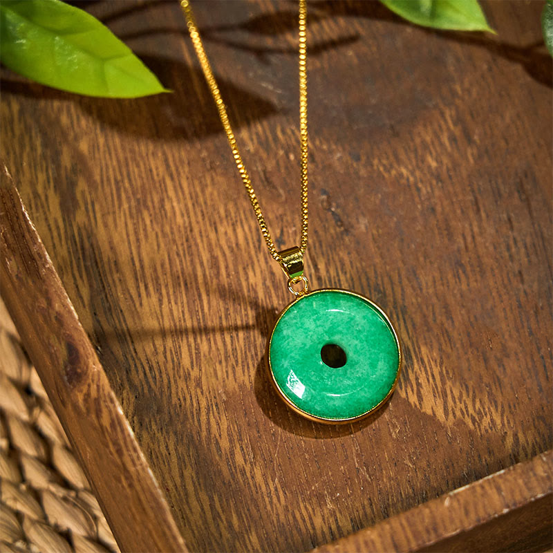 Nimara Ritual Natural Cyan Jade Peace Buckle Healing Luck Necklace Pendant
