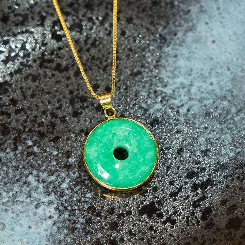 Nimara Ritual Natural Cyan Jade Peace Buckle Healing Luck Necklace Pendant