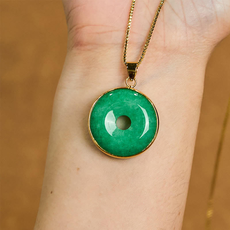 Nimara Ritual Natural Cyan Jade Peace Buckle Healing Luck Necklace Pendant
