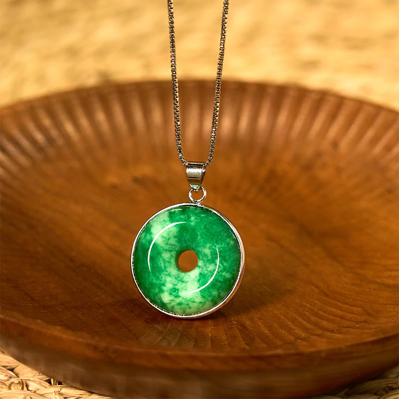 Nimara Ritual Natural Cyan Jade Peace Buckle Healing Luck Necklace Pendant