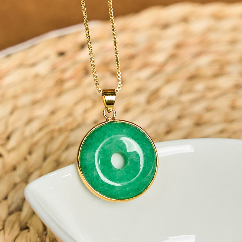 Nimara Ritual Natural Cyan Jade Peace Buckle Healing Luck Necklace Pendant