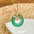 Nimara Ritual Cyan Jade Peace Buckle Alloy Flower Healing Luck Necklace Pendant