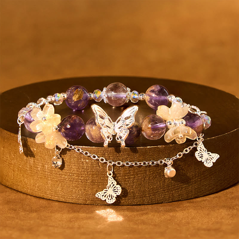 Nimara Ritual Natural Purple Phantom Butterfly Flowers Wisdom Bracelet