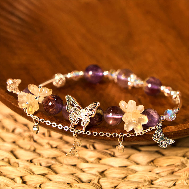 Nimara Ritual Natural Purple Phantom Butterfly Flowers Wisdom Bracelet