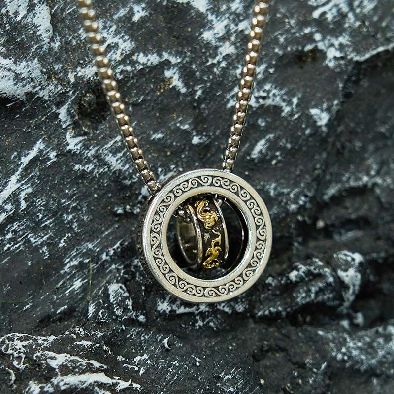Nimara Ritual Double Ring PiXiu Peace Buckle Wealth Rotatable Necklace Pendant
