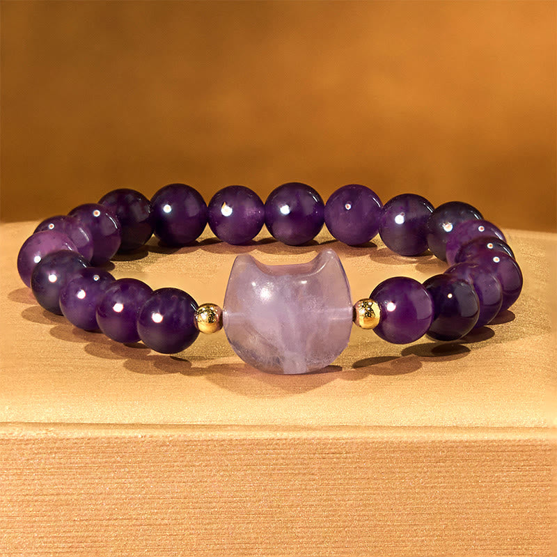 Nimara Ritual Amethyst Green Aventurine Rose Quartz Fluorite Cat Head Balance Luck Bracelet