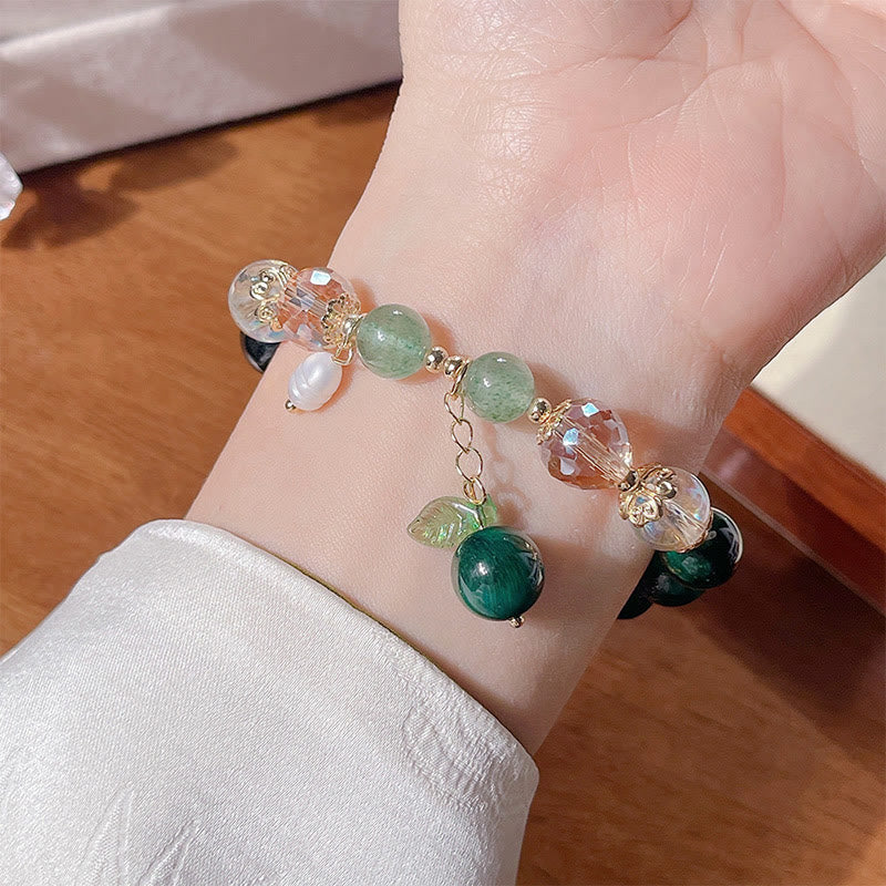 Nimara Ritual Natural Green Tiger Eye Beads Green Leaf Positive Bracelet