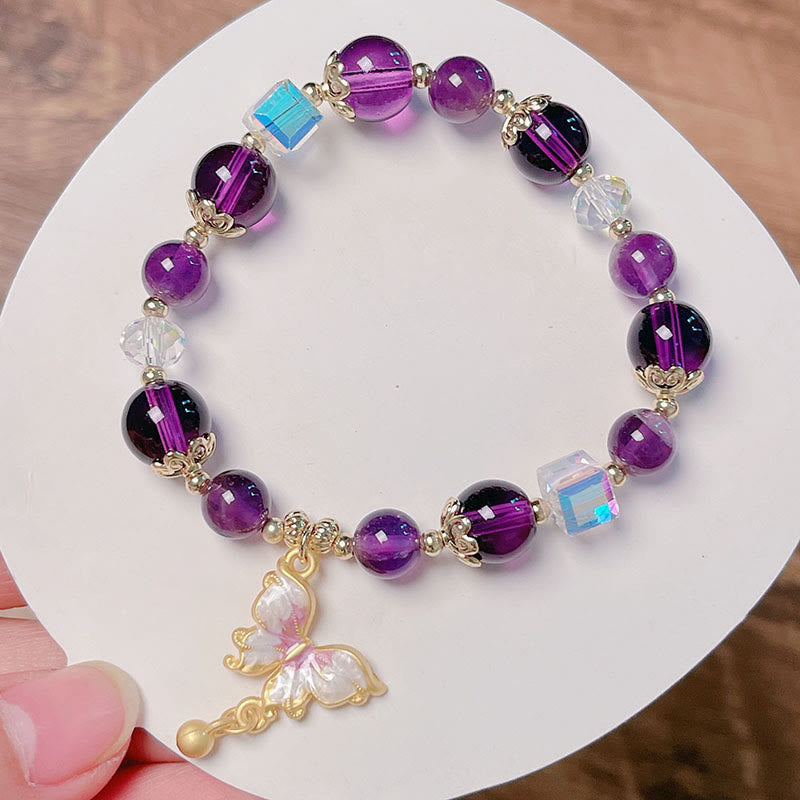 Nimara Ritual Natural Amethyst Sun Stone Butterfly Peace Bracelet