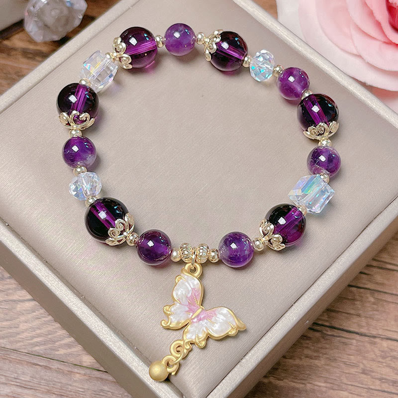 Nimara Ritual Natural Amethyst Sun Stone Butterfly Peace Bracelet