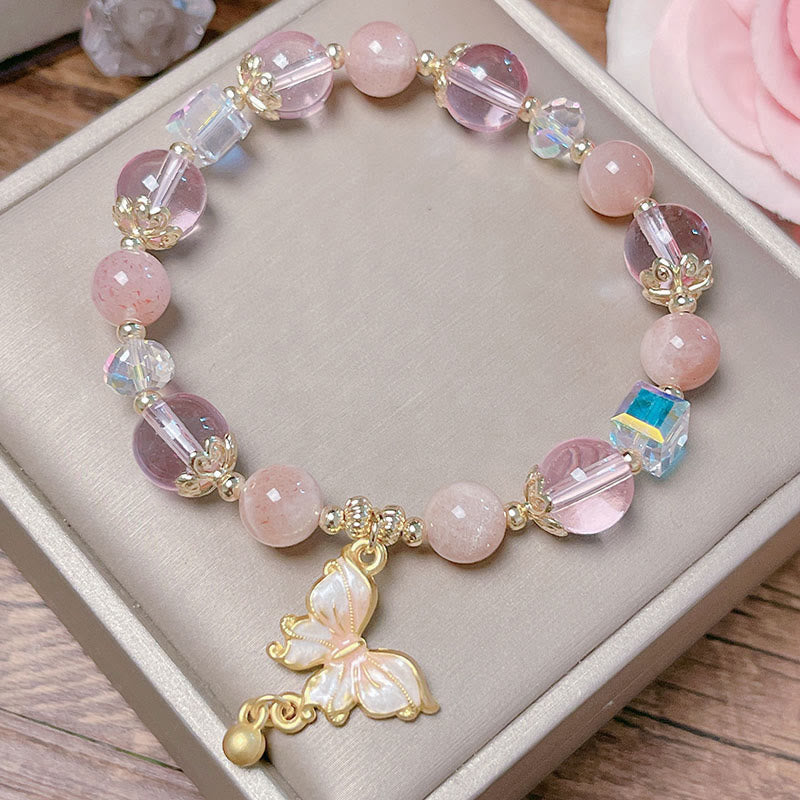 Nimara Ritual Natural Amethyst Sun Stone Butterfly Peace Bracelet