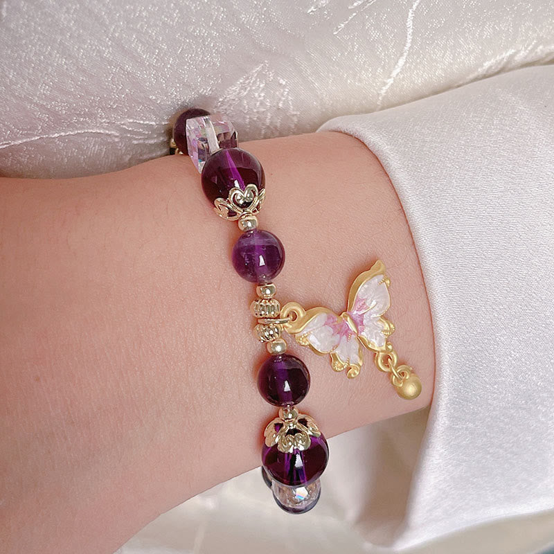 Nimara Ritual Natural Amethyst Sun Stone Butterfly Peace Bracelet