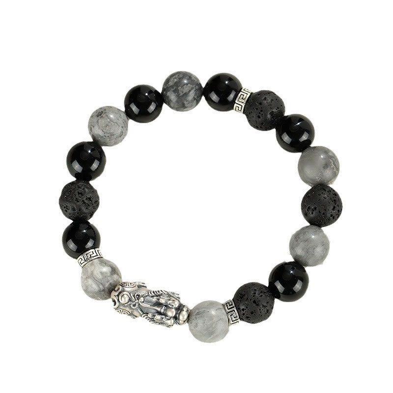 Nimara Ritual 999 Sterling Silver PiXiu Black Onyx Grey Jasper Lava Rock Protection Bracelet