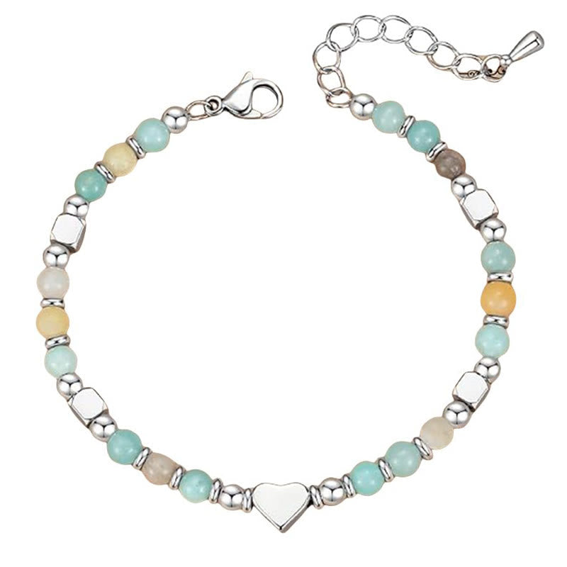 Nimara Ritual Natural Stone Amazonite Amethyst Lazurite Rose Quartz Heart Positive Balance Bracelet