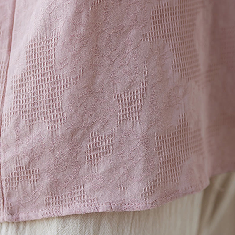 Nimara Ritual Vintage Summer Stereoscopic Flower Embroidery Three Quarter Sleeve Frog-Button Cotton Linen Women's Shirt