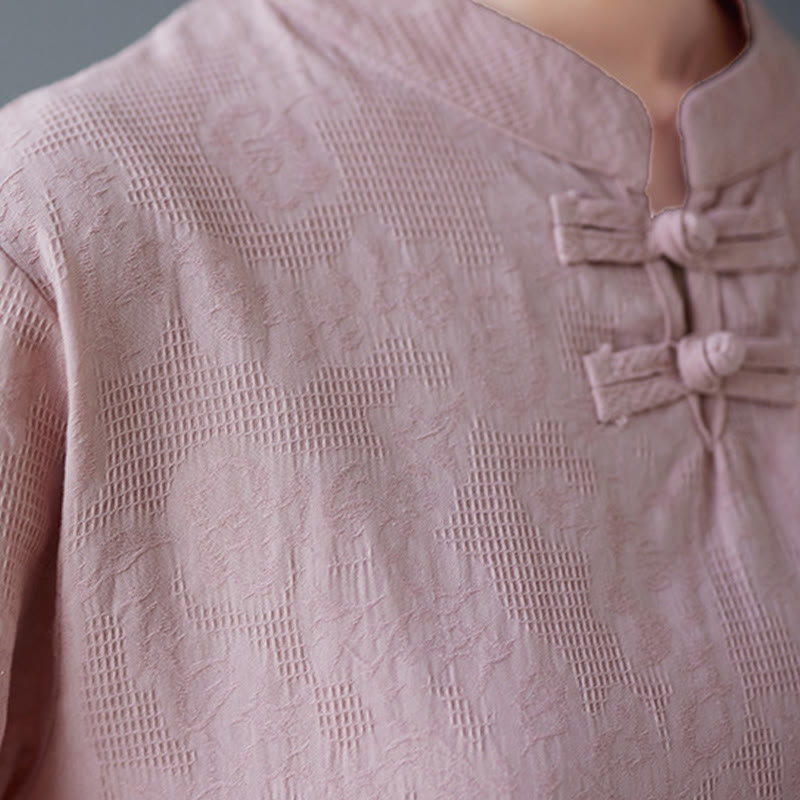 Nimara Ritual Vintage Summer Stereoscopic Flower Embroidery Three Quarter Sleeve Frog-Button Cotton Linen Women's Shirt