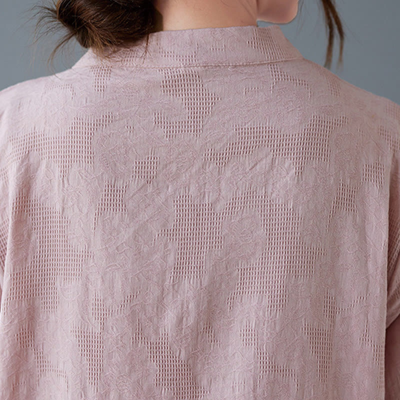 Nimara Ritual Vintage Summer Stereoscopic Flower Embroidery Three Quarter Sleeve Frog-Button Cotton Linen Women's Shirt