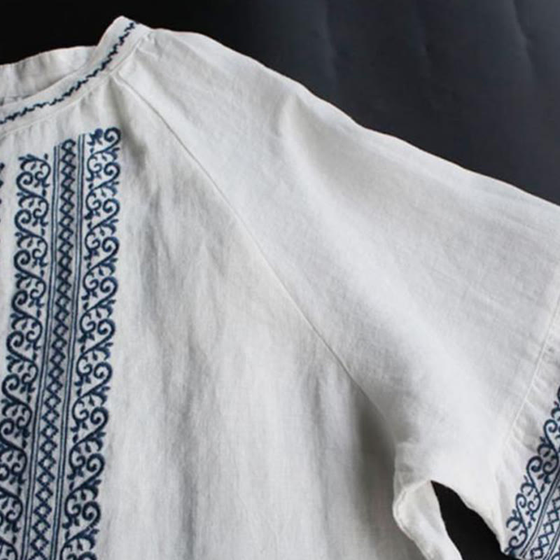 Nimara Ritual Ethnic Embroidery Bohemian Pattern Long Sleeve Crew Neck Women's Shirt