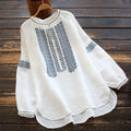 Nimara Ritual Ethnic Embroidery Bohemian Pattern Long Sleeve Crew Neck Women's Shirt