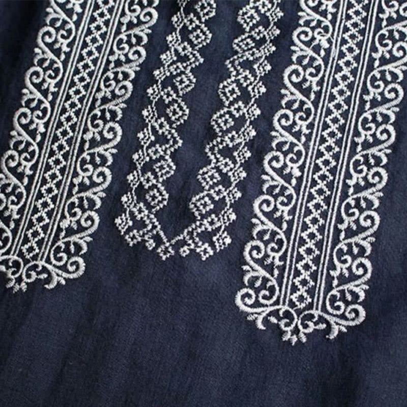 Nimara Ritual Ethnic Embroidery Bohemian Pattern Long Sleeve Crew Neck Women's Shirt