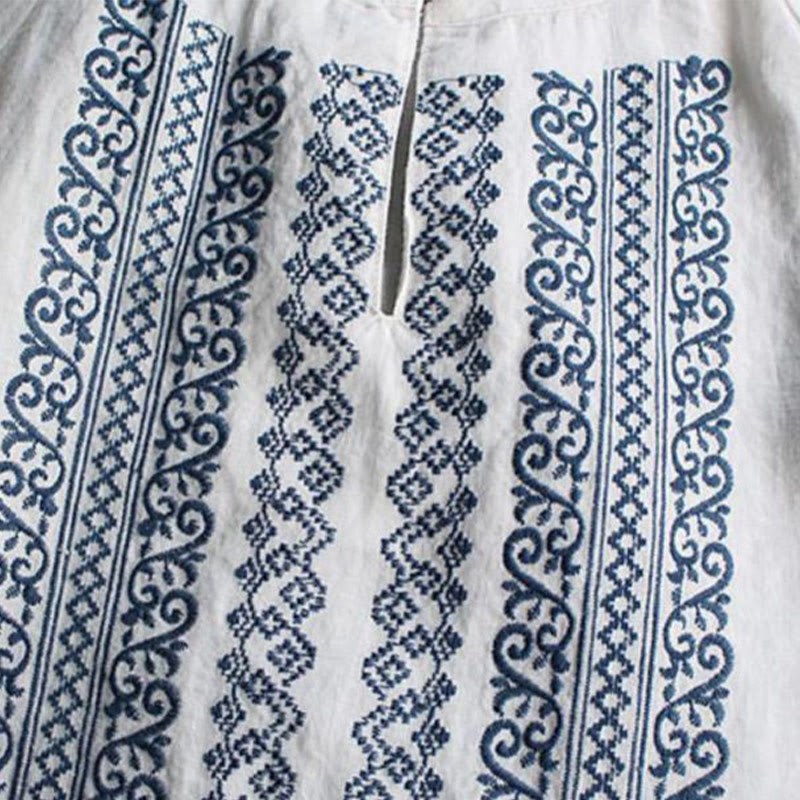 Nimara Ritual Ethnic Embroidery Bohemian Pattern Long Sleeve Crew Neck Women's Shirt
