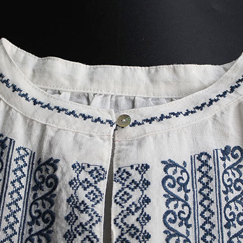 Nimara Ritual Ethnic Embroidery Bohemian Pattern Long Sleeve Crew Neck Women's Shirt