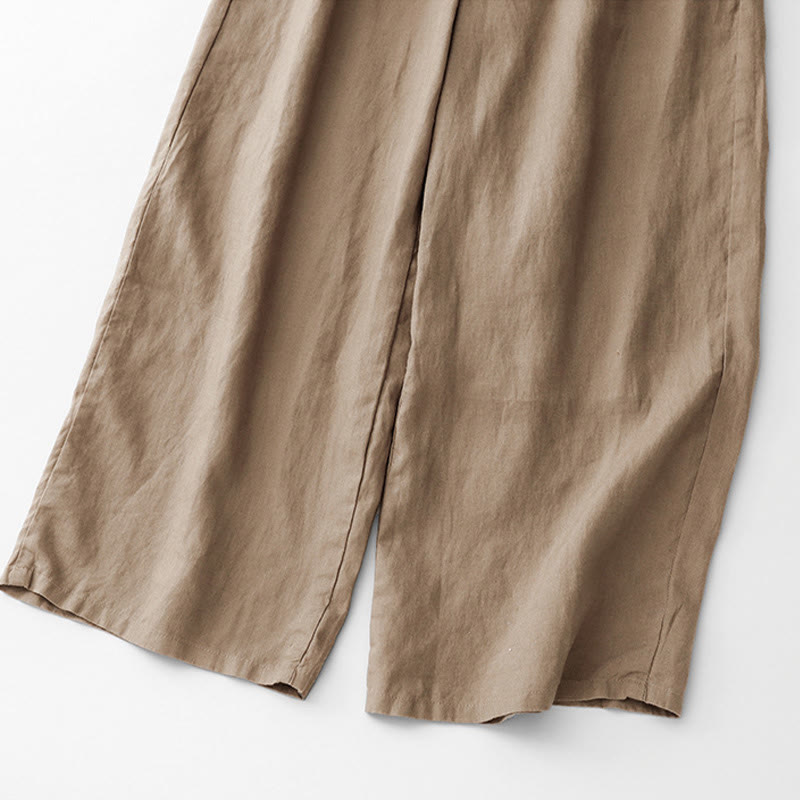 Nimara Ritual Summer Plain Color Ankle-Length Drawstring Cotton Linen Women's Wide Leg Pants With Pockets Zipper