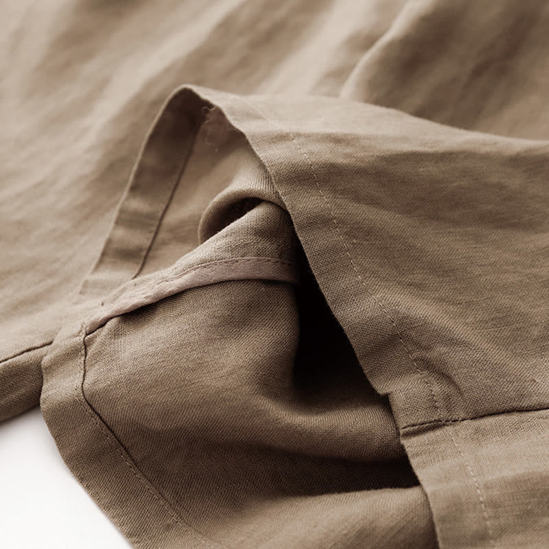 Nimara Ritual Summer Plain Color Ankle-Length Drawstring Cotton Linen Women's Wide Leg Pants With Pockets Zipper