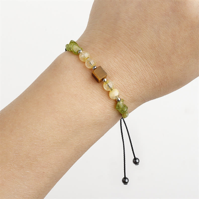 Nimara Ritual Find Your Joy Peridot Citrine Tiger Eye Peace Rope Bracelet