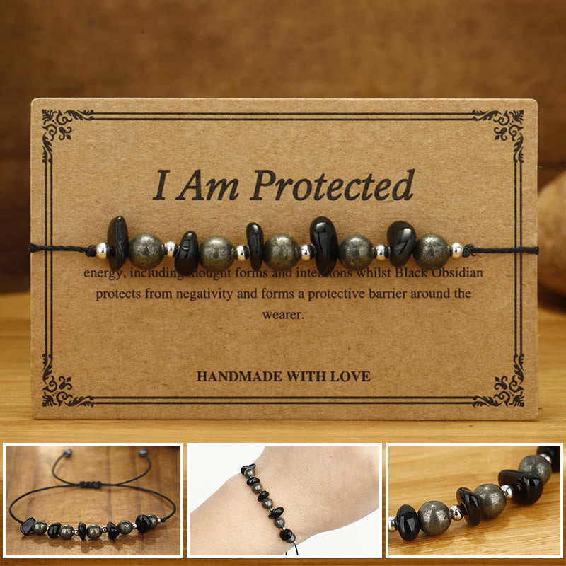 Nimara Ritual I Am Protected Iron Pyrite Black Obsidian Fulfillment Bracelet