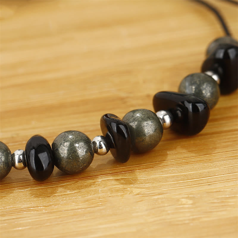 Nimara Ritual I Am Protected Iron Pyrite Black Obsidian Fulfillment Bracelet