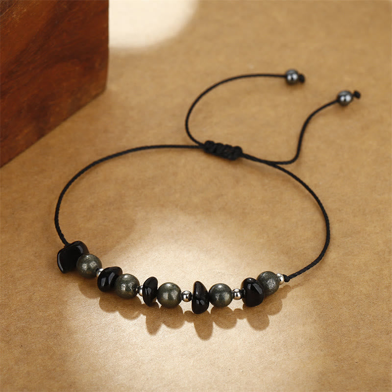 Nimara Ritual I Am Protected Iron Pyrite Black Obsidian Fulfillment Bracelet