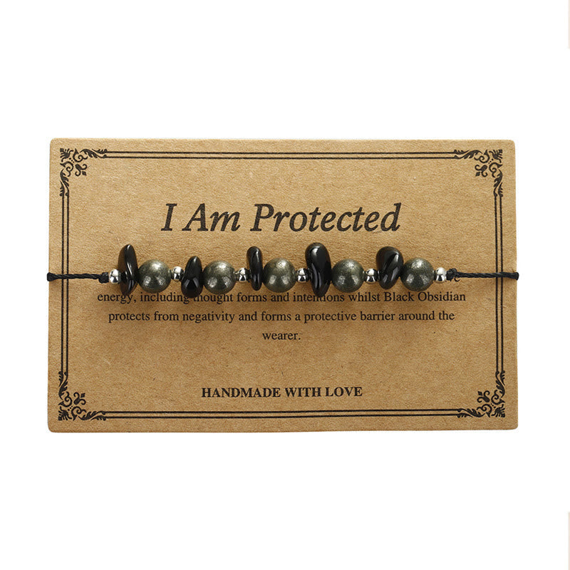 Nimara Ritual I Am Protected Iron Pyrite Black Obsidian Fulfillment Bracelet