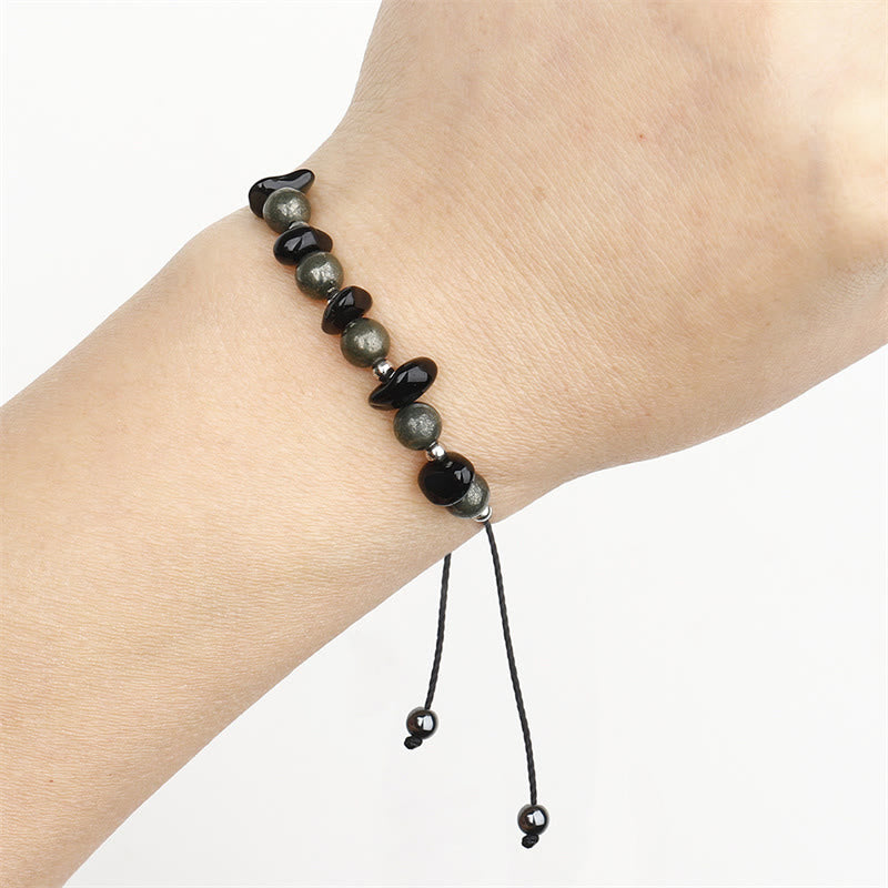 Nimara Ritual I Am Protected Iron Pyrite Black Obsidian Fulfillment Bracelet