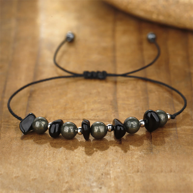Nimara Ritual I Am Protected Iron Pyrite Black Obsidian Fulfillment Bracelet